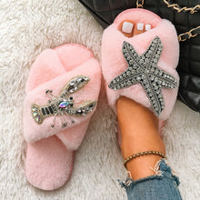 Load image into Gallery viewer, Fluffy Slippers Women Starfish Lobster Decor (3-4 weeks shipping)
