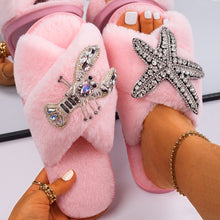 Load image into Gallery viewer, Fluffy Slippers Women Starfish Lobster Decor (3-4 weeks shipping)
