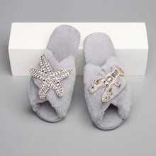 Load image into Gallery viewer, Fluffy Slippers Women Starfish Lobster Decor (3-4 weeks shipping)
